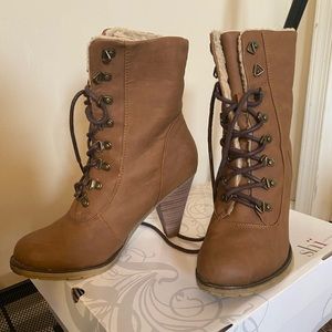 Brown Bootie Heels w/ Fur inside